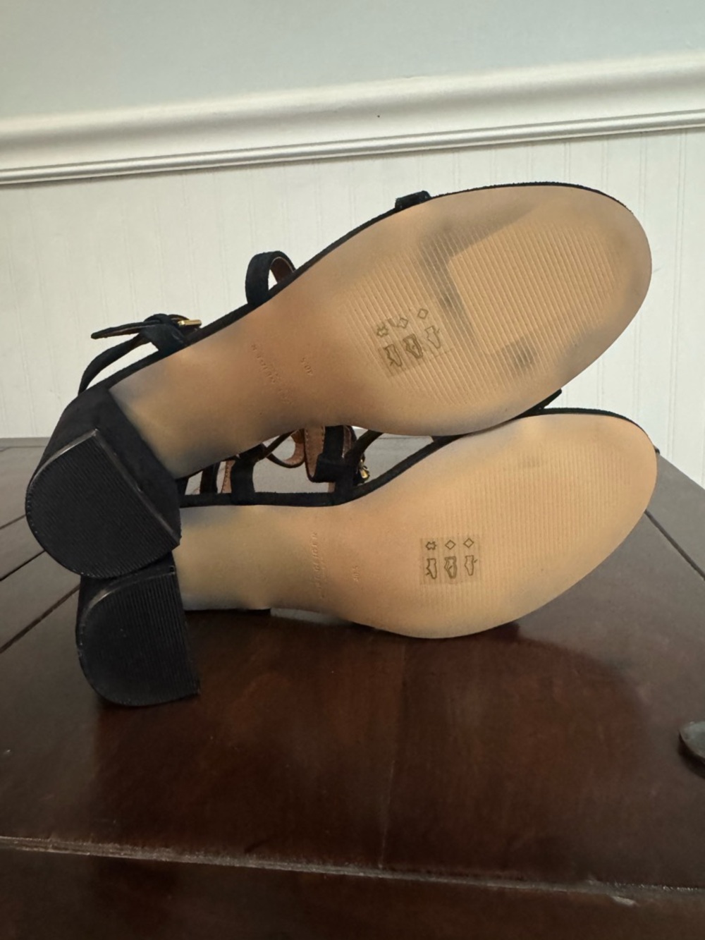 Kurt Geiger Black Strappy Velvet Block Heel Sandal with Gold Accents - Picture 5 of 7
